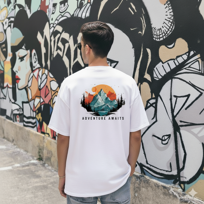 Adventure Awaits Mountain Oversize Tee- Unisex Oversized