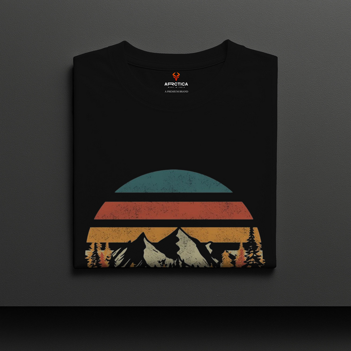Retro Mountain Print Regular Fit T-Shirt