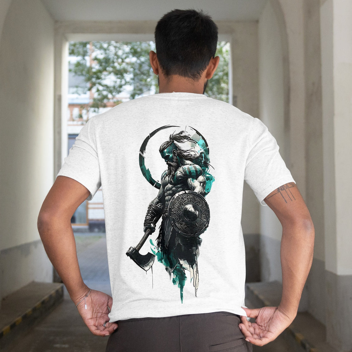 Viking Warrior Graphic White Printed Regular Fit T-Shirt Round Neck.